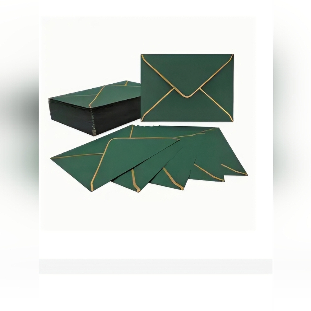 NEW 100 PCS GREEN SHIMMERING GOLDEN FOIL ENVELOPES - Picture 2 of 2